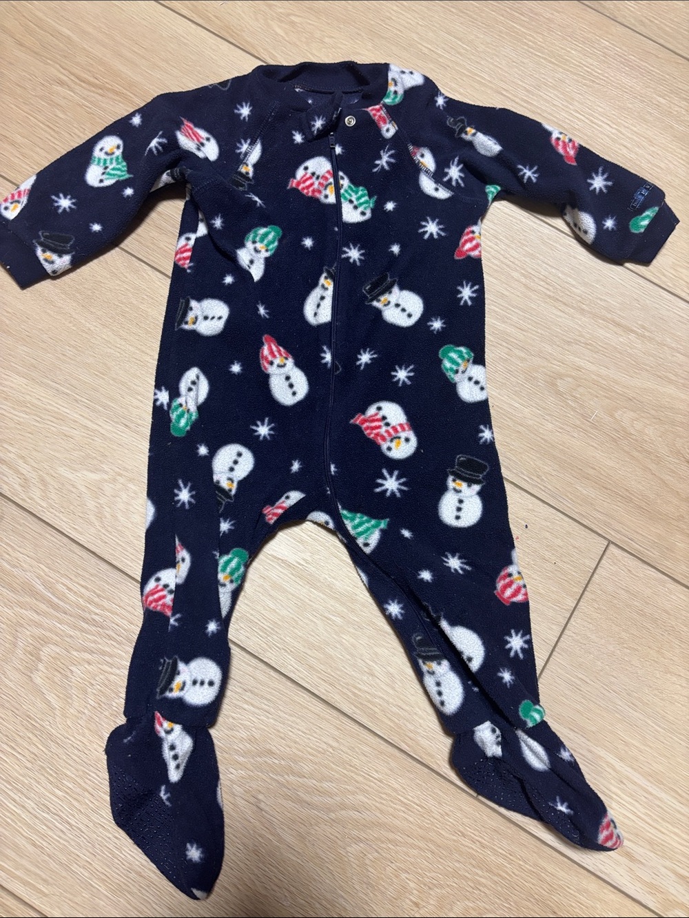 Place Navy Fleece Snowman Footed One-Piece